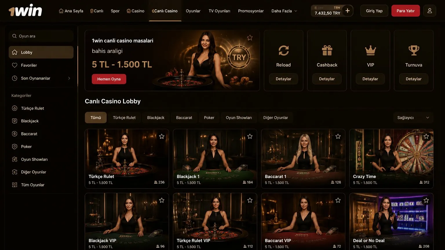 1Win Casino oyun kütüphanesi: slot ve canlı masalar