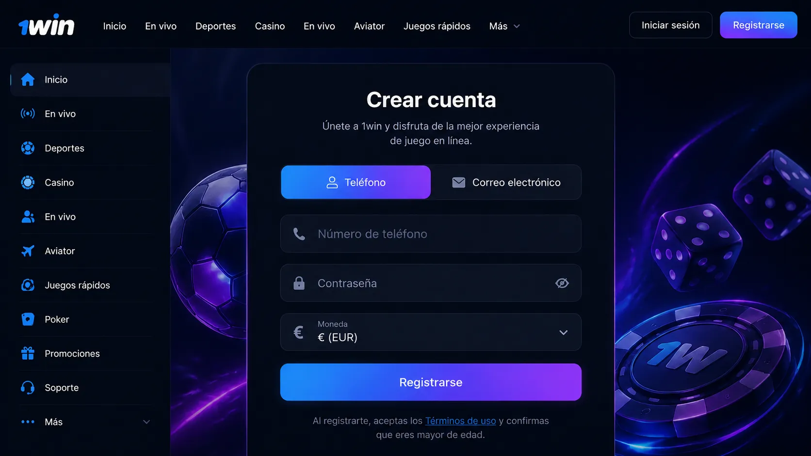Qué se necesita para crear una cuenta — 1Win login