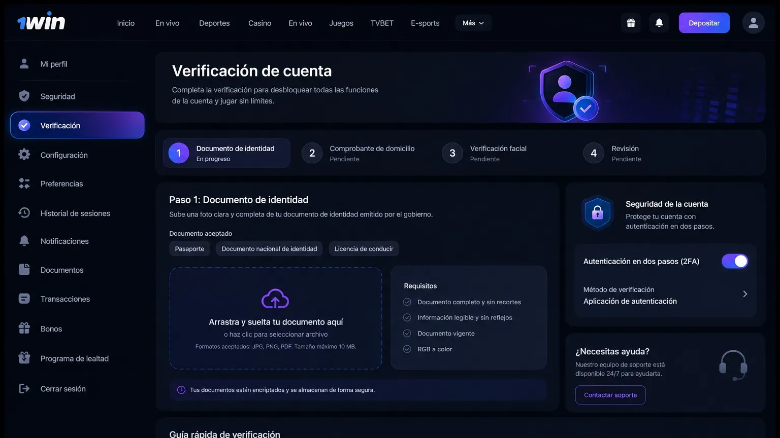 Reglas aplicables a todas las cuentas — 1Win login