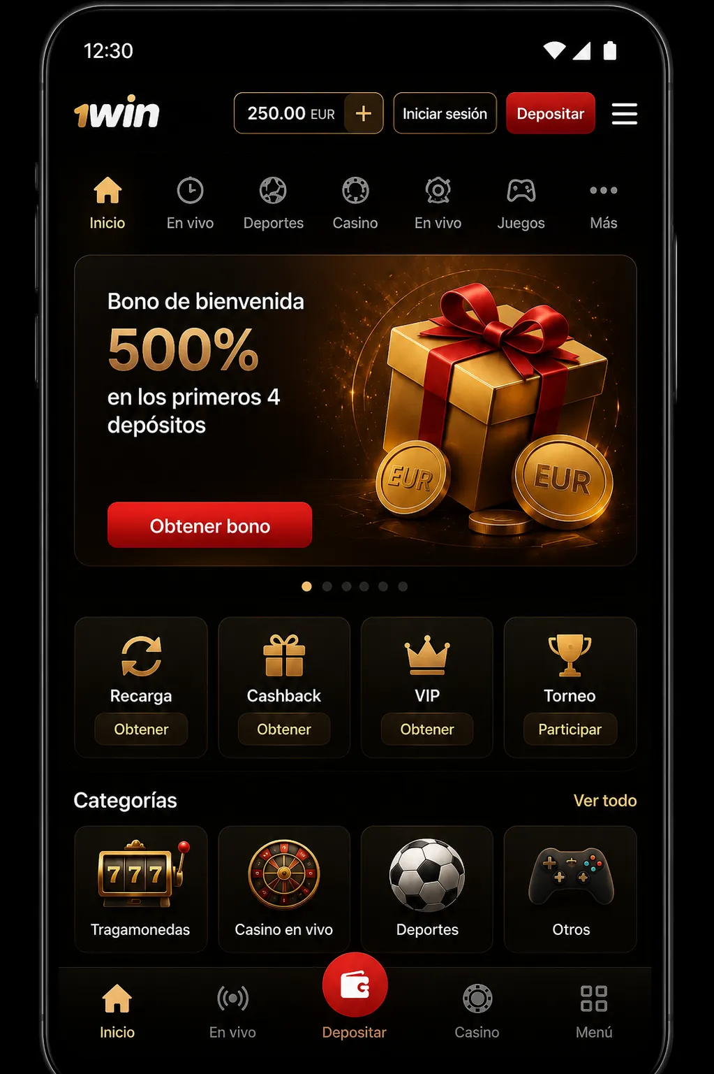 Instalación de 1win app y del paquete APK para Android paso a paso