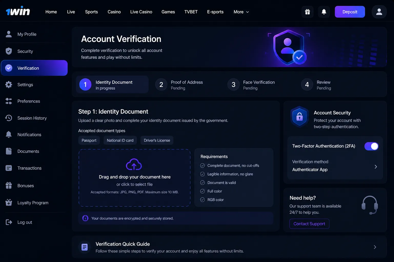 Rules that apply to every 1Win login account