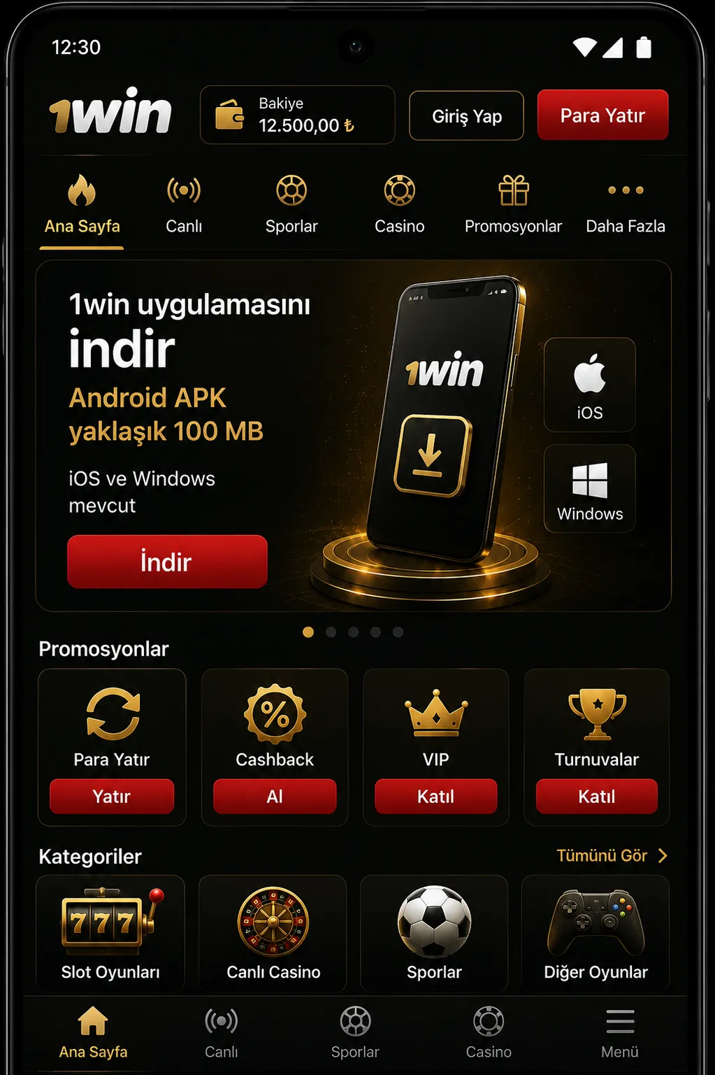1Win uygulaması ile tam casino ve spor bahisleri deneyimi