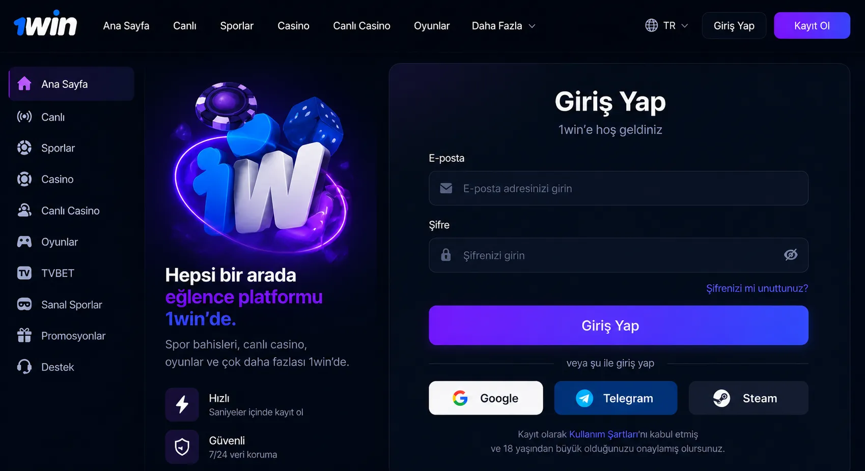 Masaüstü ve mobil cihazlarda 1Win giriş
