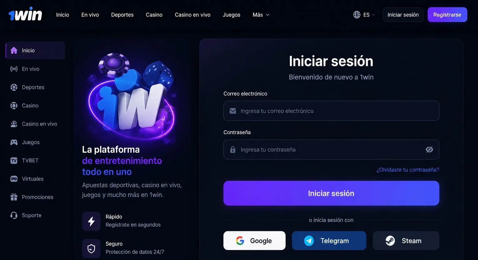 Acceder a tu cuenta desde escritorio y móvil — 1Win login